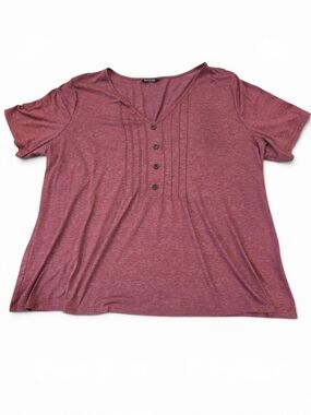 BloomChic Burgundy Henley Pleated Short Sleeve Top - Size US 18/20 (2X) EUC